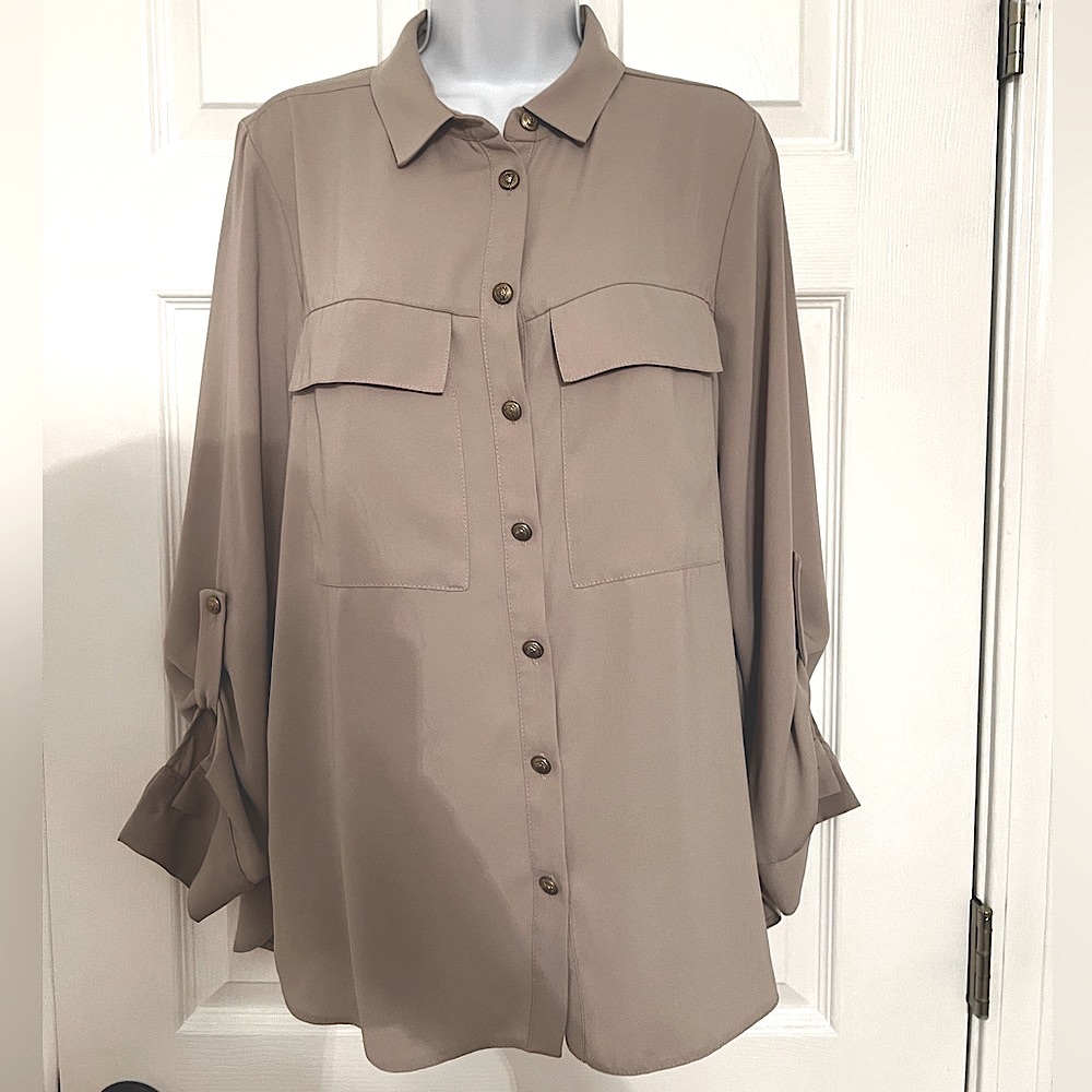 River Island Size 16 Button Down Blouse Army Grey Green Size XL